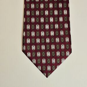 Umberto Bossi Roma Milano Silk Tie Burgundy Red Geometric Medallion 59" Handmade